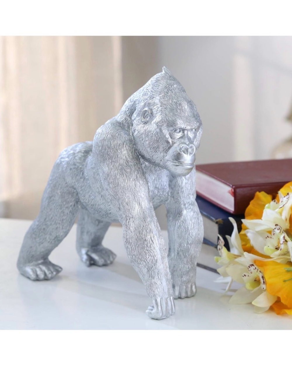 Kingston living 10”Silver Gorilla tabletop collectible figurine (Set of two)